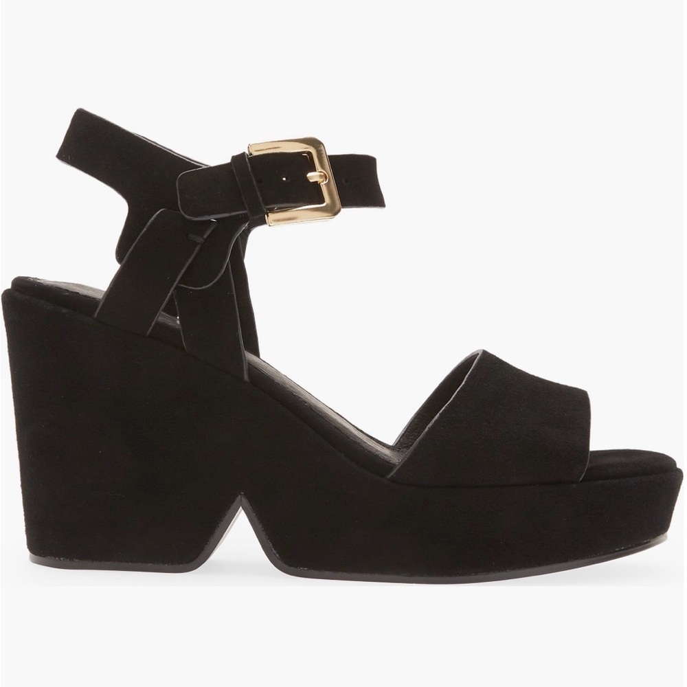 Cecelia New York Betty Platform Wedge Sandal Black Suede Size 9.5
